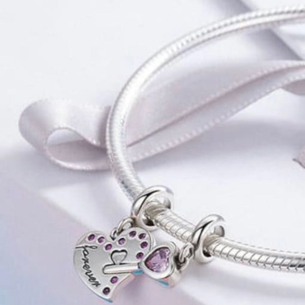 Solid 925 Silver Cute Heart Lock Charm